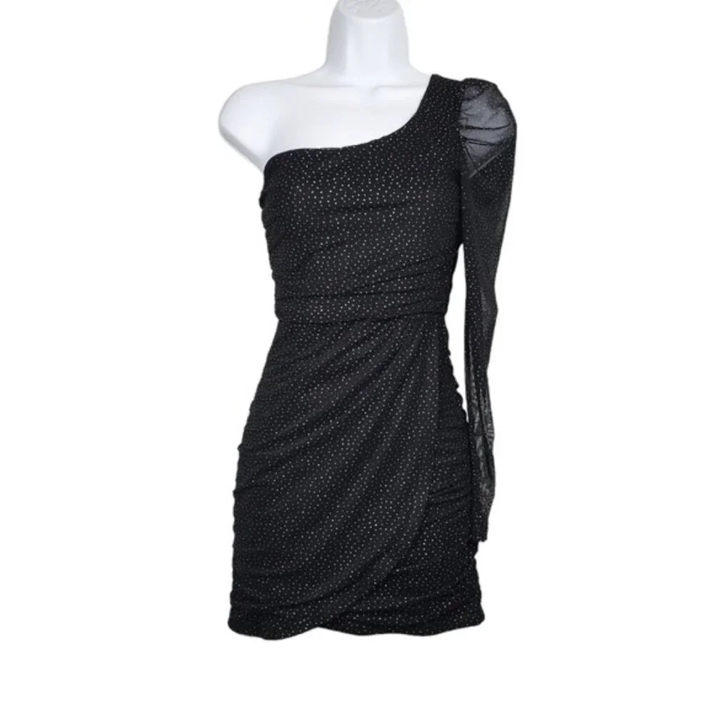 Lucy In The Sky Womens Larissa One Shoulder Glitter Mesh Mini Dress Size XS - Picture 1 of 7
